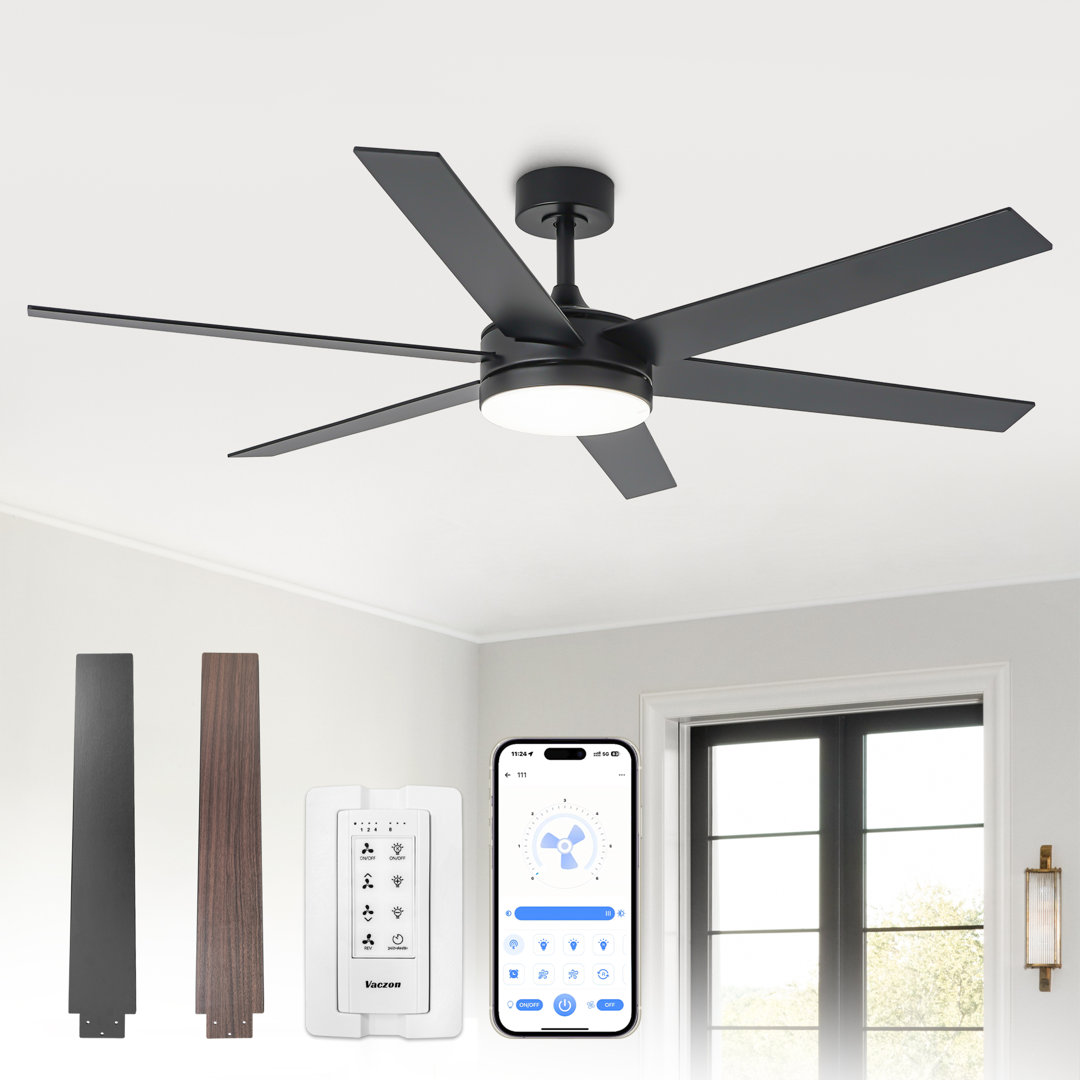 Vaczon 60" 6-Blade Modern Ceiling Fan with Dimmable 3CCT LED Lights and Remote Control